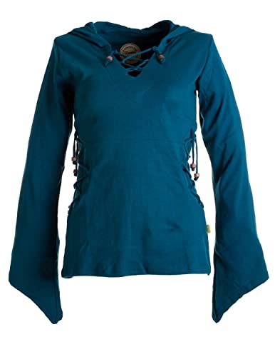 Vishes - Alternative Bekleidung - Elfenshirt mit Zipfelkapuze und Bändern zum Schnüren türkis 40 von Vishes