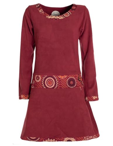 Vishes- Alternative Bekleidung - Extra warmes Winterkleid Damen Langarm Kleider Sweatkleid Fleece dunkelrot 38 von Vishes