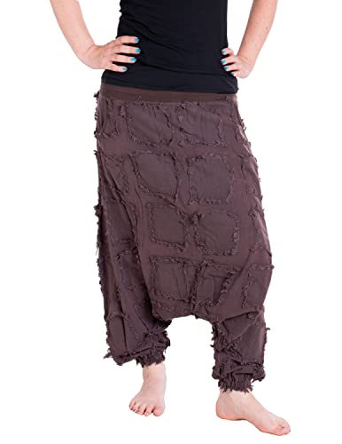 Vishes - Alternative Bekleidung - Fetzen Patchwork Haremshose aus Baumwolle Destroyed Look braun 34-36 von Vishes