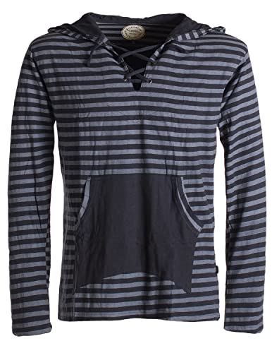 Vishes - Alternative Bekleidung - Gestreiftes Longsleeve Hoodie Shirt mit Kängurutasche und Kapuze schwarz 54-56 von Vishes
