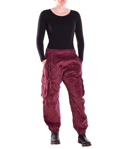 Vishes - Alternative Bekleidung - Haremshose aus Cord mit Taschen und Band dunkelrot 44 von Vishes