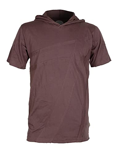 Vishes - Alternative Bekleidung - Herren Eco Kurzarm Hoodie Patchwork Kapuzen-Shirt T-Shirt Bio-Baumwolle braun 50 von Vishes