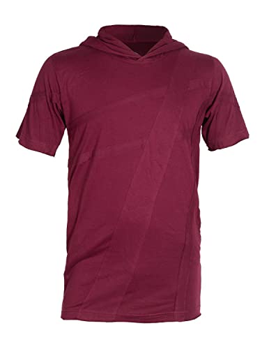 Vishes - Alternative Bekleidung - Herren Eco Kurzarm Hoodie Patchwork Kapuzen-Shirt T-Shirt Bio-Baumwolle dunkelrot 46-48 von Vishes