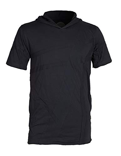 Vishes - Alternative Bekleidung - Herren Eco Kurzarm Hoodie Patchwork Kapuzen-Shirt T-Shirt Bio-Baumwolle schwarz 48 von Vishes