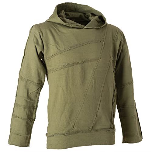 Vishes - Alternative Bekleidung - Patchwork Herren Tribal Hoodie Warm Baumwollsweater Kapuzenpullover Olive L von Vishes