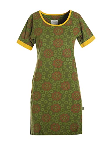 Vishes - Alternative Bekleidung - Kurzarm Damen Hippie T-Shirt Kleid Blumen Tunika Jerseykleid Baumwolle Olive 36 von Vishes