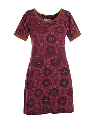 Vishes - Alternative Bekleidung - Kurzarm Damen Hippie T-Shirt Kleid Blumen Tunika Jerseykleid Baumwolle dunkelrot 36 von Vishes