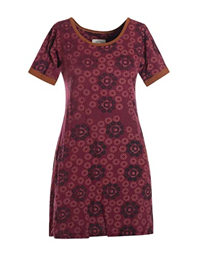 Vishes - Alternative Bekleidung - Kurzarm Damen Hippie T-Shirt Kleid Blumen Tunika Jerseykleid Baumwolle dunkelrot 38 von Vishes