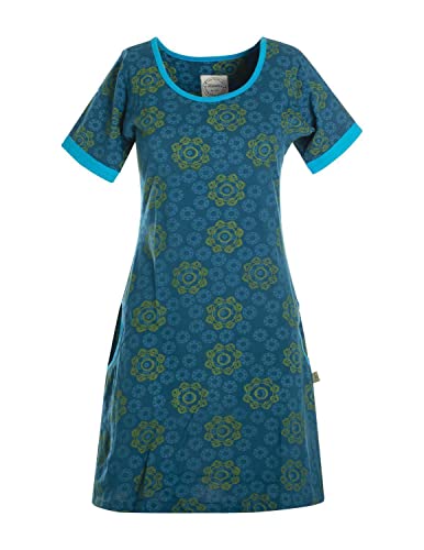 Vishes - Alternative Bekleidung - Kurzarm Damen Hippie T-Shirt Kleid Blumen Tunika Jerseykleid Baumwolle türkis 36-38 von Vishes