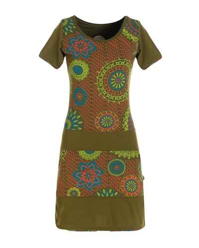 Vishes - Alternative Bekleidung - Kurzarm Damen Sommer-Kleid Mini-Kleid Tunika-Kleid T-Shirtkleid Olive 40 von Vishes