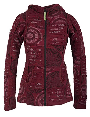 Vishes - Alternative Bekleidung - Kurze Damen Patchworkjacke Baumwolle Zipfelkapuze Cutwork Unikat dunkelrot 38-40 von Vishes