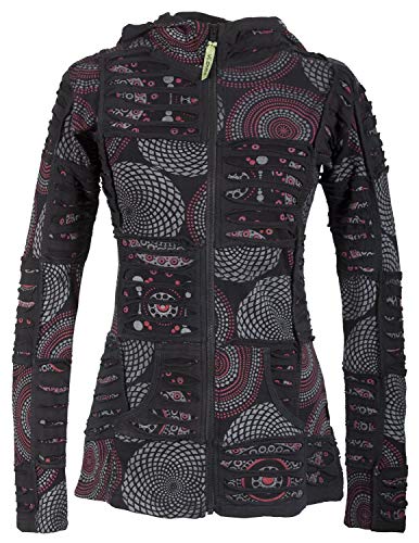 Vishes - Alternative Bekleidung - Kurze Damen Patchworkjacke Baumwolle Zipfelkapuze Cutwork Unikat schwarz 36 von Vishes