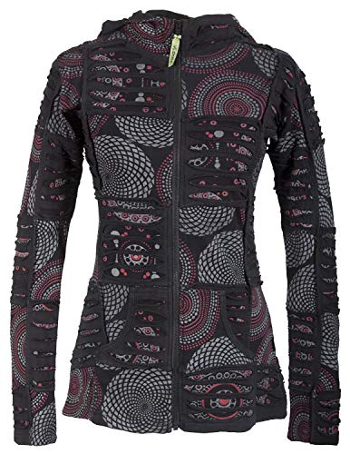 Vishes - Alternative Bekleidung - Kurze Damen Patchworkjacke Baumwolle Zipfelkapuze Cutwork Unikat schwarz 38-40 von Vishes