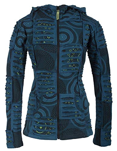 Vishes - Alternative Bekleidung - Kurze Damen Patchworkjacke Baumwolle Zipfelkapuze Cutwork Unikat türkis 46 von Vishes