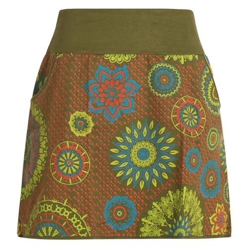 Vishes - Alternative Bekleidung - Kurzer Damen Baumwoll-Rock Bunt mit Mandalas und Blumen Bedruckt Olive 36 von Vishes