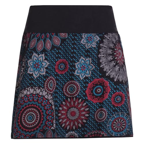 Vishes - Alternative Bekleidung - Kurzer Damen Baumwoll-Rock Bunt mit Mandalas und Blumen Bedruckt schwarz 36 von Vishes