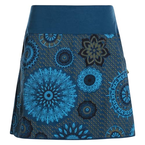 Vishes - Alternative Bekleidung - Kurzer Damen Baumwoll-Rock Bunt mit Mandalas und Blumen Bedruckt türkis 36 von Vishes