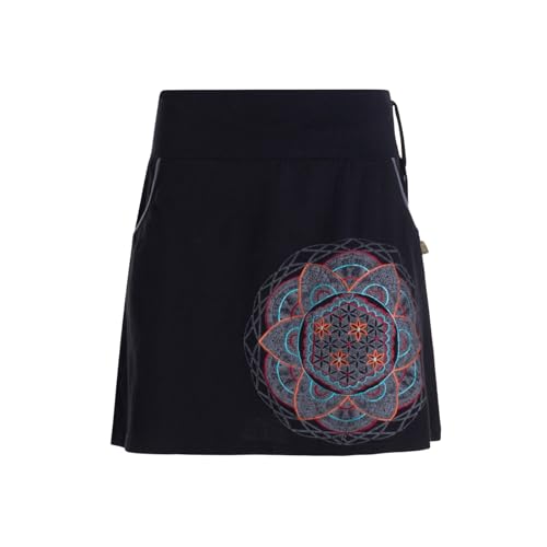 Vishes kurzer Damen-Rock mit Mandalas in schwarz I Größe 2XL (44) I Handgefertigt aus 100% Baumwolle I Mit Taschen I Ideal für warme & kalte Monate I Nachhaltige Alternative Bekleidung von Vishes