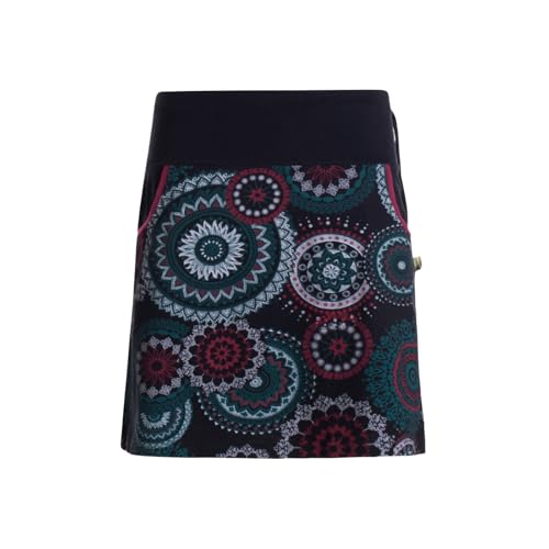 Vishes kurzer Damen-Rock mit Mandalas in schwarz I Größe 4XL (48) I Handgefertigt aus 100% Baumwolle I Rock mit Taschen I Ideal für warme & kalte Monate I Nachhaltige Alternative Bekleidung von Vishes