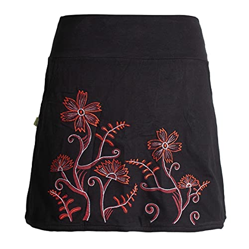 Vishes - Alternative Bekleidung - Kurzer Damen Hippie Zwiebelmuster Blümchen-Rock mit Taschen schwarz 32-34 von Vishes