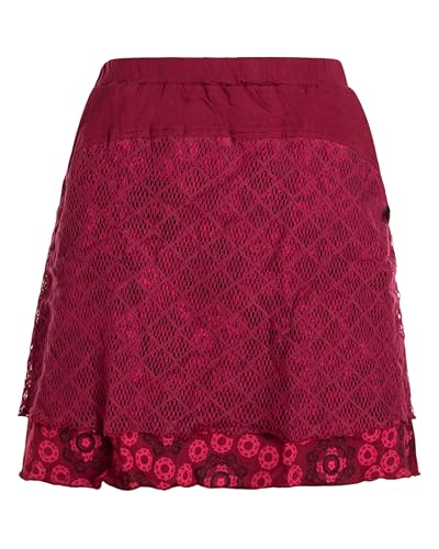 Vishes - Alternative Bekleidung - Kurzer Damen Spitzen-Rock Baumwoll-Rock Bunt Blumen Lagen-Rock dunkelrot 38 von Vishes