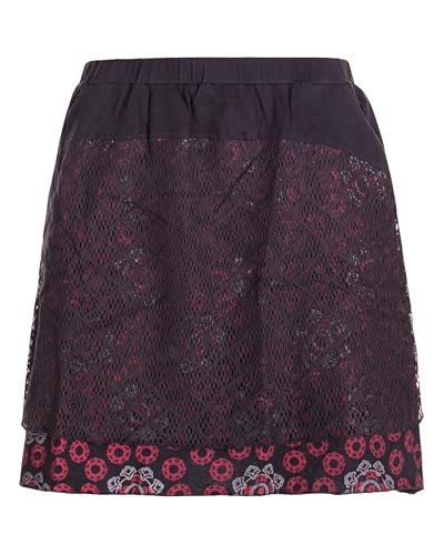 Vishes - Alternative Bekleidung - Kurzer Damen Spitzen-Rock Baumwoll-Rock Bunt Blumen Lagen-Rock schwarz 42-44 von Vishes