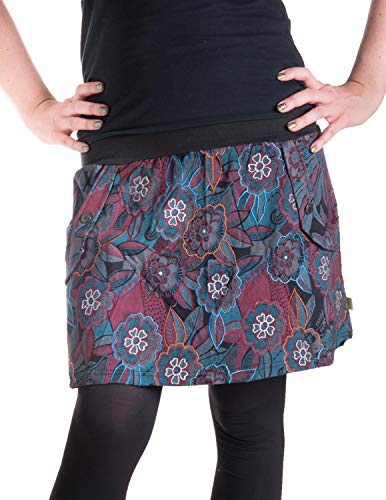 Vishes - Alternative Bekleidung - Kurzer Flower Power Winter Rock aus Fleece mit Taschen schwarz-rot 34-36 von Vishes