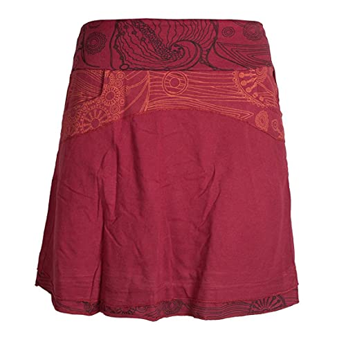 Vishes - Alternative Bekleidung - Lagenlook Goa Hippie Damen Rock Kurz Breiter Bund Taschen Röcke dunkelrot 40 von Vishes