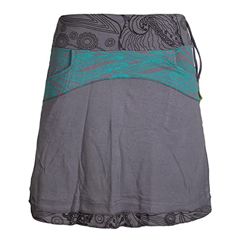 Vishes - Alternative Bekleidung - Lagenlook Goa Hippie Damen Rock Kurz Breiter Bund Taschen Röcke grau 34 von Vishes