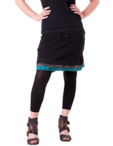 Vishes - Alternative Bekleidung - Kurzer Lagenlook Rock aus Baumwolle - mit Taschen zum Binden schwarz-türkis 38 von Vishes