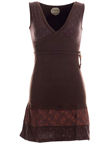 Vishes - Alternative Bekleidung - Kurzes ärmelloses Mini Sommerkleid Bedruckt - Tunika braun 34-36 von Vishes