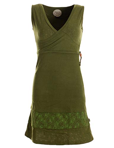 Vishes - Alternative Bekleidung - Kurzes ärmelloses Mini Sommerkleid Bedruckt - Tunika olivegrün 34-36 von Vishes