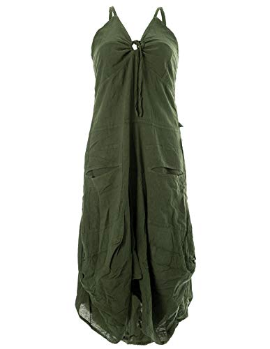 Vishes - Alternative Bekleidung - Lagenlook Ballonkleid mit verstellbaren Trägern, Olivegrün, 36-38 von Vishes