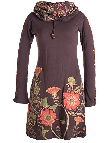 Vishes - Alternative Bekleidung - Damen Kleid mit Blumen-Muster Langarm Herbst Frühling Schalkragen braun 42 von Vishes