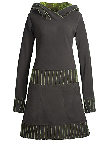 Vishes - Alternative Bekleidung - Langärmliges Patchwork Hoodie Eco Damen Fleecekleid mit Daumenlöchern Olive 38 von Vishes