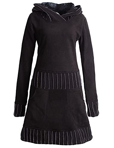 Vishes - Alternative Bekleidung - Langärmliges Patchwork Hoodie Eco Damen Fleecekleid mit Daumenlöchern schwarz 42-44 von Vishes