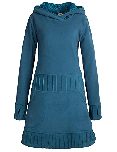 Vishes - Alternative Bekleidung - Langärmliges Patchwork Hoodie Eco Damen Fleecekleid mit Daumenlöchern türkis 50 von Vishes