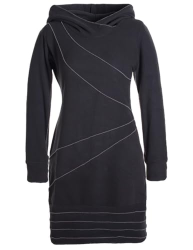 Vishes - Alternative Bekleidung - Langärmliges Patchwork Hoodie Eco Fleecekleid Pullover-Kleid Daumenlöcher schwarz 46 von Vishes