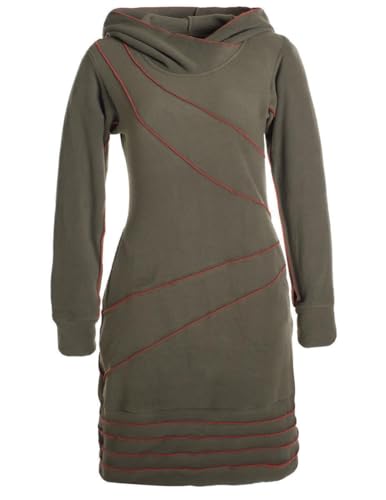 Vishes - Alternative Bekleidung - Langärmliges Patchwork Hoodie Eco Fleecekleid Pullover-Kleid Daumenlöcher Olive 40 von Vishes