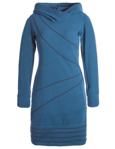 Vishes - Alternative Bekleidung - Langärmliges Patchwork Hoodie Eco Fleecekleid Pullover-Kleid Daumenlöcher türkis 36-38 von Vishes
