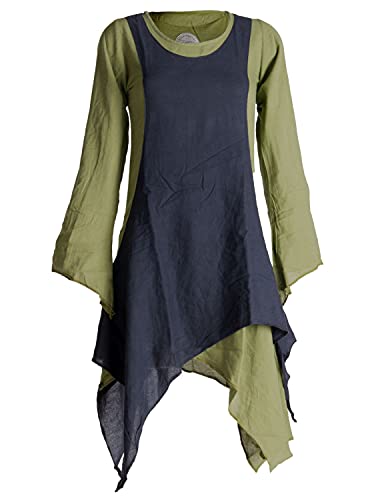 Vishes - Alternative Bekleidung - Langärmliges Zipfeliges Lagenlook Kleid/Tunika aus handgewebter Baumwolle Olive-schwarz 32-34 von Vishes