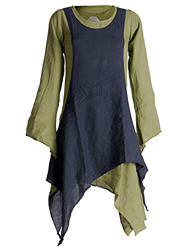 Vishes - Alternative Bekleidung - Langärmliges Zipfeliges Lagenlook Kleid/Tunika aus handgewebter Baumwolle Olive-schwarz 40 von Vishes