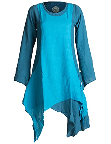 Vishes - Alternative Bekleidung - Langärmliges Zipfeliges Lagenlook Kleid/Tunika aus handgewebter Baumwolle türkis 36-38 von Vishes