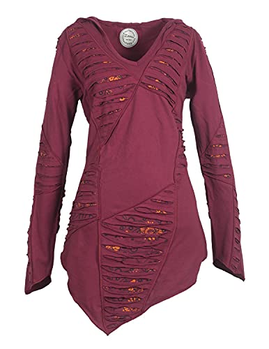 Vishes - Alternative Bekleidung - Langarm Damen Baumwoll Cutwork-Kleid Hoodie Zipfelkapuze Asymmetrisch dunkelrot 40 von Vishes