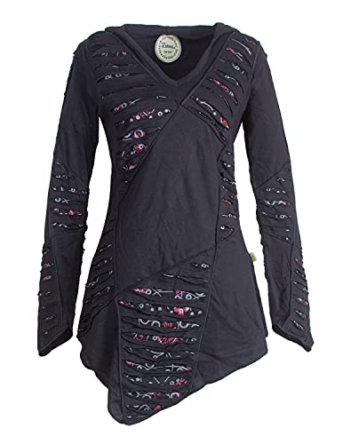 Vishes - Alternative Bekleidung - Langarm Damen Baumwoll Cutwork-Kleid Hoodie Zipfelkapuze Asymmetrisch schwarz 36 von Vishes