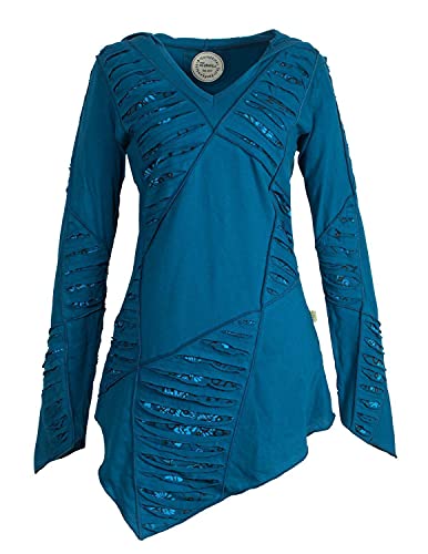 Vishes - Alternative Bekleidung - Langarm Damen Baumwoll Cutwork-Kleid Hoodie Zipfelkapuze Asymmetrisch türkis 48 von Vishes