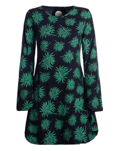 Vishes - Alternative Bekleidung - Langarm Damen Blumen-Tunika Shirt-Kleid Glockenärmel Baumwolle schwarz-grün 46 von Vishes