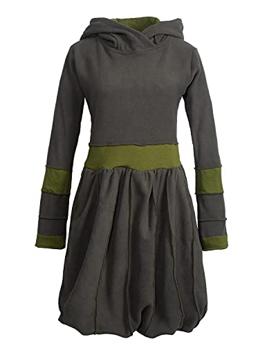 Vishes - Alternative Bekleidung - Langarm Damen Eco Fleecekleid Winterkleid Kapuzenkleid Ballonkleid Olive 42 von Vishes