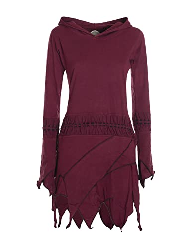 Vishes - Alternative Bekleidung - Langarm Damen Elfen Zipfel Kleid Tunika mit Zipfelkapuze Kleid Damen Herbst Kleid dunkelrot 42 von Vishes