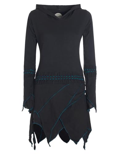 Vishes - Damen Alternative Bekleidung Langarm Elfen Zipfel Kleid Tunika mit Zipfelkapuze Schwarz 46-48 von Vishes